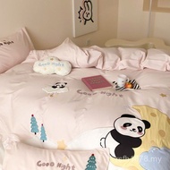 Cotton Bedding Children's Room Panda Washed Four-Piece Set Cute Card 40s1.5m Cotton Ventilated Full 