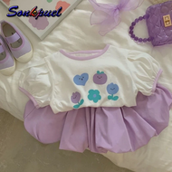 Sonkpuel Đồ Bộ mùa hè bé gái 2024 quần đùi màu tím mới cho bé gái + áo phông bé gái Bộ đồ hai món