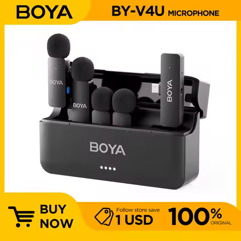 BOYA BY-V4 Wireless Lavalier Lapel Mirophone 4PCS Mic Noise-cancelling Rechargeable Mic for iPhone A