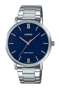 Casio Standard นาฬิกาข้อมือผู้ชาย สายสแตนเลส รุ่น MTP-VT01,MTP-VT01D,MTP-VT01D-2B - สีน้ำเงิน