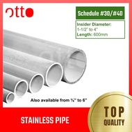Stainless Pipe Welded Schedule 30/ 40 Inside Diameter 1-1/2 inches to 4 inches (600mm long)