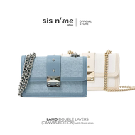 (พร้อมส่ง)NEW! กระเป๋าแบรนด์ไทย lamo รุ่น Double Layers canvas Edition | ขาว/ยีนส์ Light Blue Jean