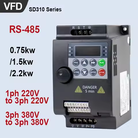 Hars VFD 0.75/1.5/2.2KW Converter 220V 380V Variable Frequency Drive 1phase/3phases Inverter 1HP/2HP