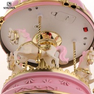[SONONIA] Carousel Music Box 7  LED  Rotating  Carousel Horse Music Box Kids Girls Baby Birthday Gif
