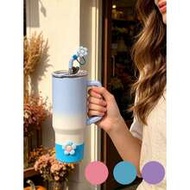 Cute Floral Decor Silicone Cup Sleeve And Straw Lid, Fits 30oz And 40oz Cups With Handles, Anti-Spil