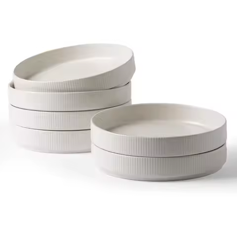 Star 8.25" Pasta Bowls Large Dinner Bowls Set of 6 Salad Bowl Plates Shallow Bowls for Eating Matte