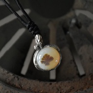 S925銀鑲嵌天然海洋玉髓做舊吊墜