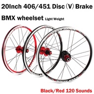 20 inch Disc (V) Brake 406/451 O.L.D. Front 100mm Rear 135mm Clincher Fold bike BMX Wheelset Wheel UD Matt