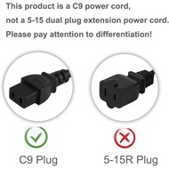 6FT/1.8M Nema 1-15P to IEC 320 C9 Power Cord, IEC C9 to Nema 1-15P Power Cable, SJTW 16AWG 2C USA 2-