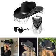Crazy Lady Cowgirl Hat Tassels Scarf Bachelorette Party Costume Set Adult Accessories
