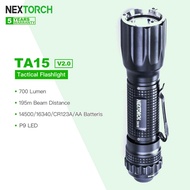 NEXTORCH TA15 V2.0 Rechargeable LED Tactical Flashlight, P9 LED 700 Lumen 195m Beam Throw, Compatibl