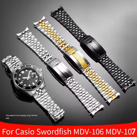 MDV-106 2025 New Curved End Bracelet Metal Wrist Band For Casio Swordfish Duro mdv 106 MTP-VD01 Arc 