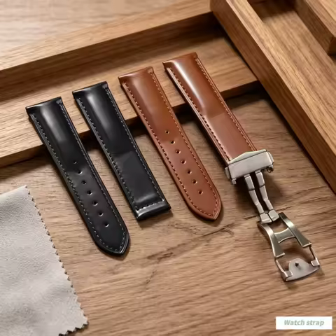 Omega Strap Leather For JWNSPA Shiny Leather Watch Strap 19mm 20mm 21mm 22mm Quick Release Replaceme