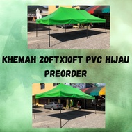 Khemah niaga saiz 20x10 ft kain pvc hijau (dalam silver) / besi segi hitam / khemah heavyduty