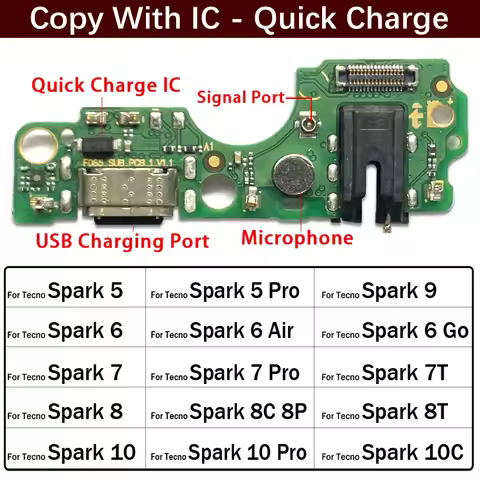 USB Charging Port Mic Microphone Dock Connector Board Flex Cable For Tecno Spark 5 6 Air 7 7T 8 8C 8