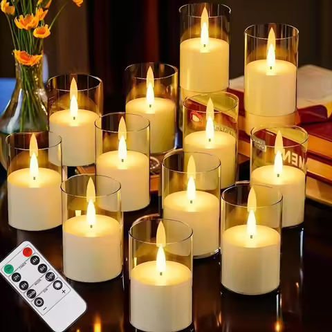 6/12 Pack Flickering Flameless LED Candles with 2/4/6/8H Timer Remote Battery Operated Small Pillar 