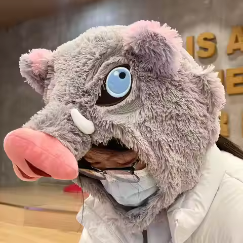 Cosplay Prop Wild Boar Head Plush Hat Demon Slayer Hashibira Inosuke Warm Headgear Japanese anime St