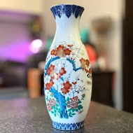 ^00671HV 日本 九谷燒 巨峰造 手繪 金彩 梅花畫片 花瓶