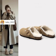 Taiwan Shipment Oke Okay Furry Lazy Birkenstock Thick-Soled 2025 Autumn Winter Slip-On Slippers Plus