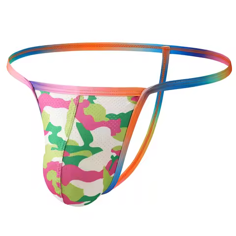 Men's Underwear Low Waist Thongs Breathable Printed G-String Bulge Pouch Thongs