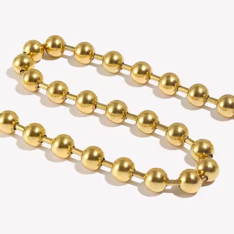 E.B.belle Round Bead Chain Necklace Simple Hypoallergenic Silver Color 316L Stainless Steel Jewelry