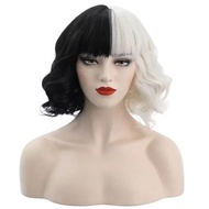 1970s Cruella De Vil Costume Accessories - Black & White Wig, Lace Gloves, Pearl Jewelry