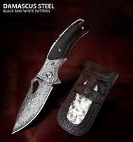 มีดพับ pocket knife TURENZ พรี่เมี่ยมเกรด เหล็ก Damascus VG10 ด้ามไม้แท้ สวยคลาสสิค พร้อมเคสหนังแท้