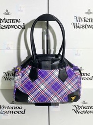 💖Vivienne Westwood 西太后  大號紫色格紋保齡球包 單肩包