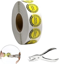 DGUV V3 Test Badges Set with Punch Pliers, 1000 Pieces, Diameter 20 mm, Yellow, Self-Adhesive 2026-2