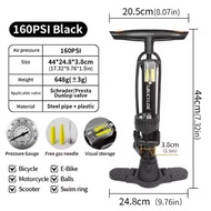160PSI Bike Pumps Schrader/Presta Bicycle Tire Valve Pump Inflator High-Pressure Gauge Tire Inflator