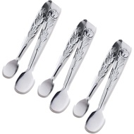 3PCS Mini Serving Tongs, 4Inch Rose Stainless Steel Sugar Cube Tongs, Sliver Small Ice Tong for Tea 
