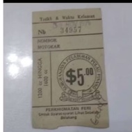 1970s 5 dollars or ringgit  penang "Car" feri ferry used ticket