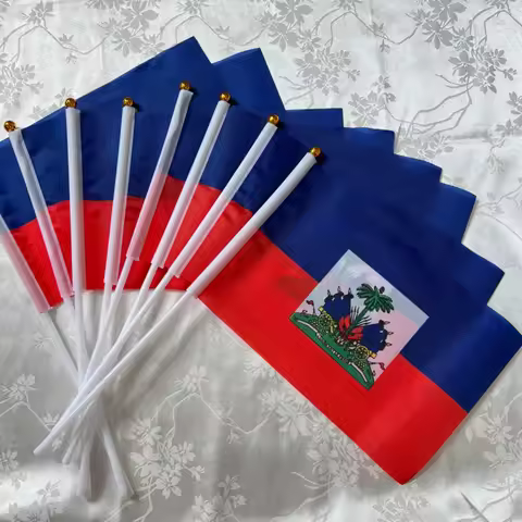 Haiti Hand Flag14x21cm Haitian Haitian flag holding plastic flagpole waving flag event parade sports