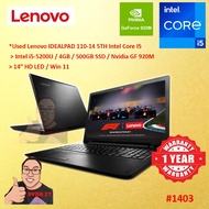 #1403 *Used Lenovo Ideapad 110 14 Intel Core i5-5200U 4GB 500GB HDD Nvidia GF 920M 3D Graphic W11 La