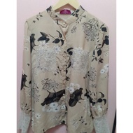 W679 (B59) S 8 Women's Blouse Sand Texture Chiffon Fabric Printed With Leaf Ground Decorated With 2 