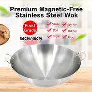 36/40cm Non-stick Pan Stainless Steel Large Wok Frying Pan Thick Wok Double Ear Iron Pot Frying Pan 