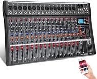 16-Channel Wireless Audio Mixer,Professional DJ Equipment, Console with Bluetooth USB, DJ Mixer with Effects, Sound Board with 48V Power, RCA Input/Output for Professional and Beginners (16-Channel)