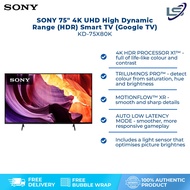SONY 75" 4K UHD High Dynamic Range (HDR) Smart TV (Google TV) KD-75X80K | USB | Bluetooth | Dolby Audio | Chromecast Built-In | HDMI | Voice Search | Sleep Timer | Android TV | Smart TV with 2 Year Warranty