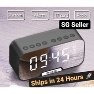 [SG] Bluetooth Speaker with FM Radio LED Mirror Alarm Clock Subwoofer Music Player Snooze Desktop Clock Wireless