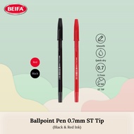 BEIFA Ballpoint Pen 0.7mm ST Tip | Black & Red Ink | Butter Smooth Writing Cap Quick Dry | AA600