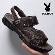 playboy รองเท้าแตะสำหรับผู้ชาย ใหม่ รองเท้าหนังชายหาด รองเท้าลำลอง รองเท้าแตะแบบใช้คู่ กันลื่น สำหรับผู้ชาย สีดำ 38