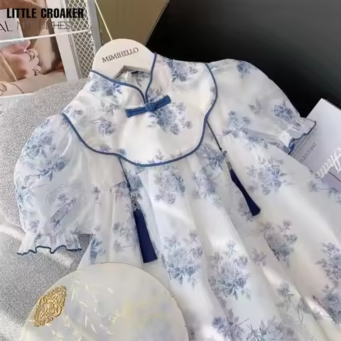 Children Summer Qipao Modern Chinese Costume Dress for Girls Floral Kids Girls Cheongsam Dress