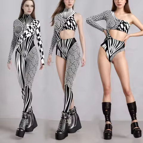 Chaotique Bnw Halloween Cosplay Zentai Suit Party Bodysuit Nightclub Swimsuit Catsuit Rave Suits Cyc