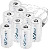 Rechargeable Lithium D Batteries with 4 in 1 USB-C Charging Cable,1.5V D Size Cell Battery 5600mWh f