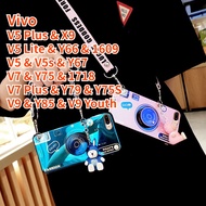 Case For VIVO V5 Lite V5 V5s V7 V7 Plus V5 Plus V9 V9 Youth Y66 Y67 Y75 Y79 Y75S Y85 Retro Camera lanyard Sling Casing Grip Stand Holder Silicon Phone Case Cover With Cute Doll