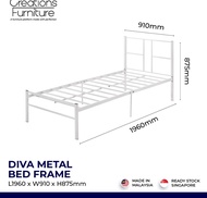 LZD DIVA STANDARD SINGLE BED FRAME / METAL DURABLE BED / BUDGET BED FRAME / POWDER COATED FRAME - WHITE / Product Malaysia