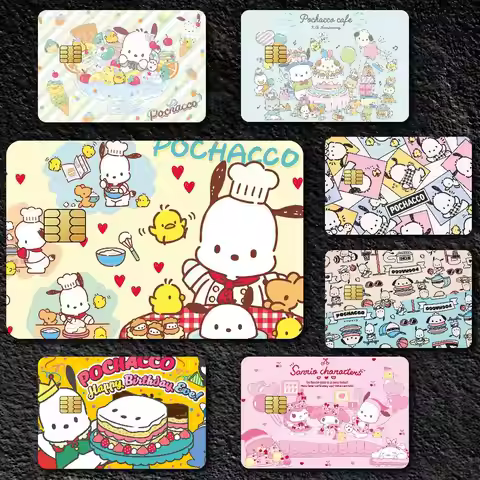 Cartoon Cute Pochacco k Poster Film Skin Cover Credit Card Stickers 4PCS Debit Front Decoration Bank