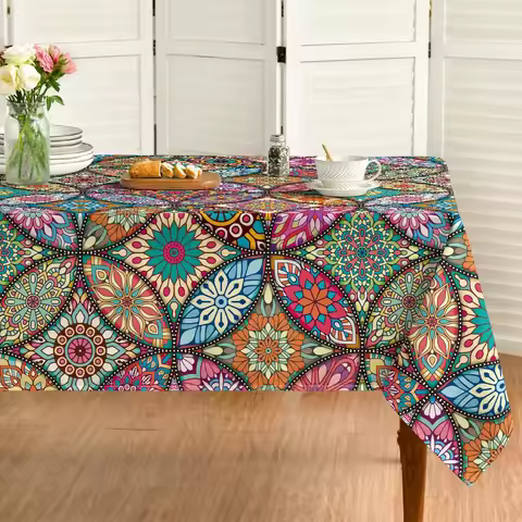 Boho Bohemia Style Vintage Rectangle Tablecloth Dining Room Decor Waterproof Tablecloth for Table Ho