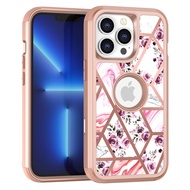 For iPhone 14 Pro Max Cases,Bling plating Marble Full Body Shockproof Protective Case Fit iPhone 14 