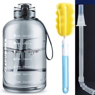 3 Liter Water Bottles with Times to Drink Motivational Straw Sports Big Jug with Handle Leak Proof B